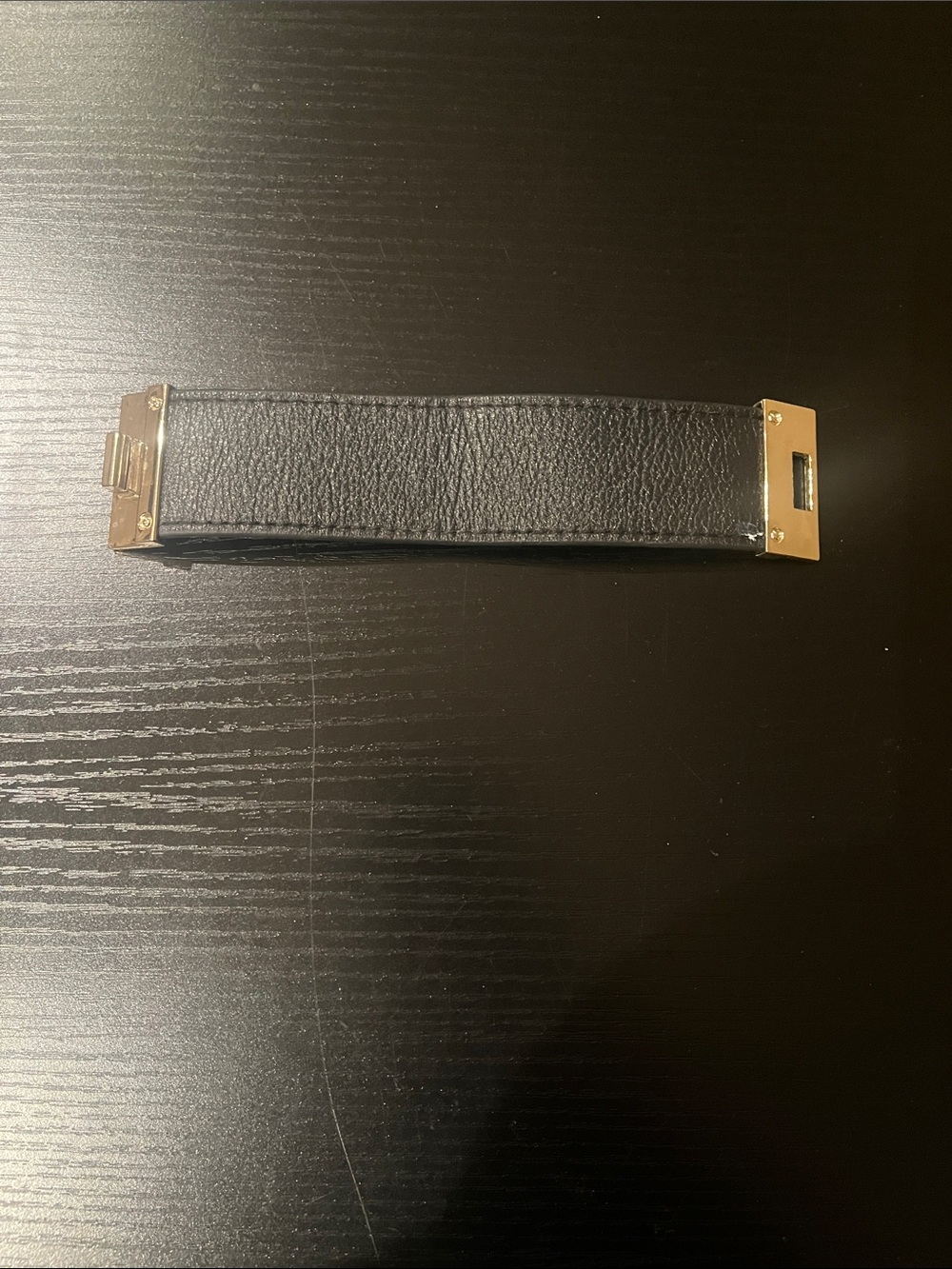 Black Leather Bracelet with Gold-Tone Hardware
